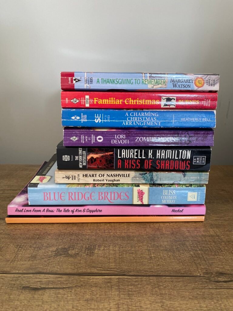 A stack of romance novels.