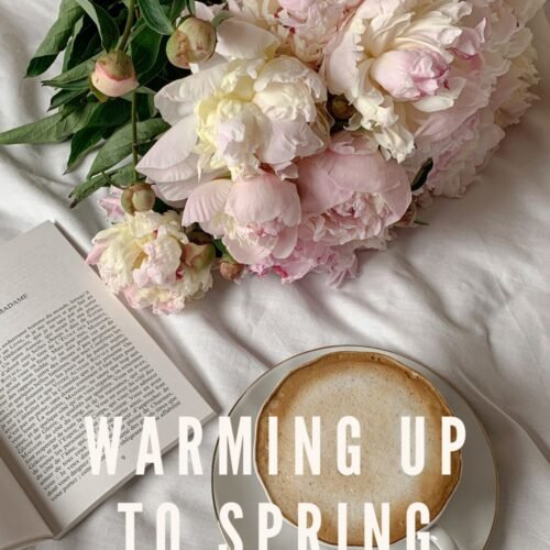 Warming Up to Spring with Fresh Romance novels with flowers, a book and a latte.