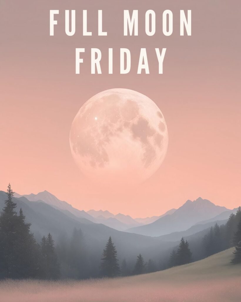 Full Moon Friday Blog Cover Art with a full moon over a landscape.