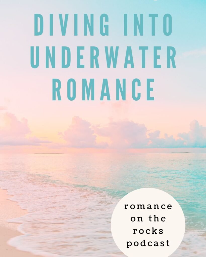 Diving into Underwater Romance Blog Cover art with a pink and aqua colored beach scene
